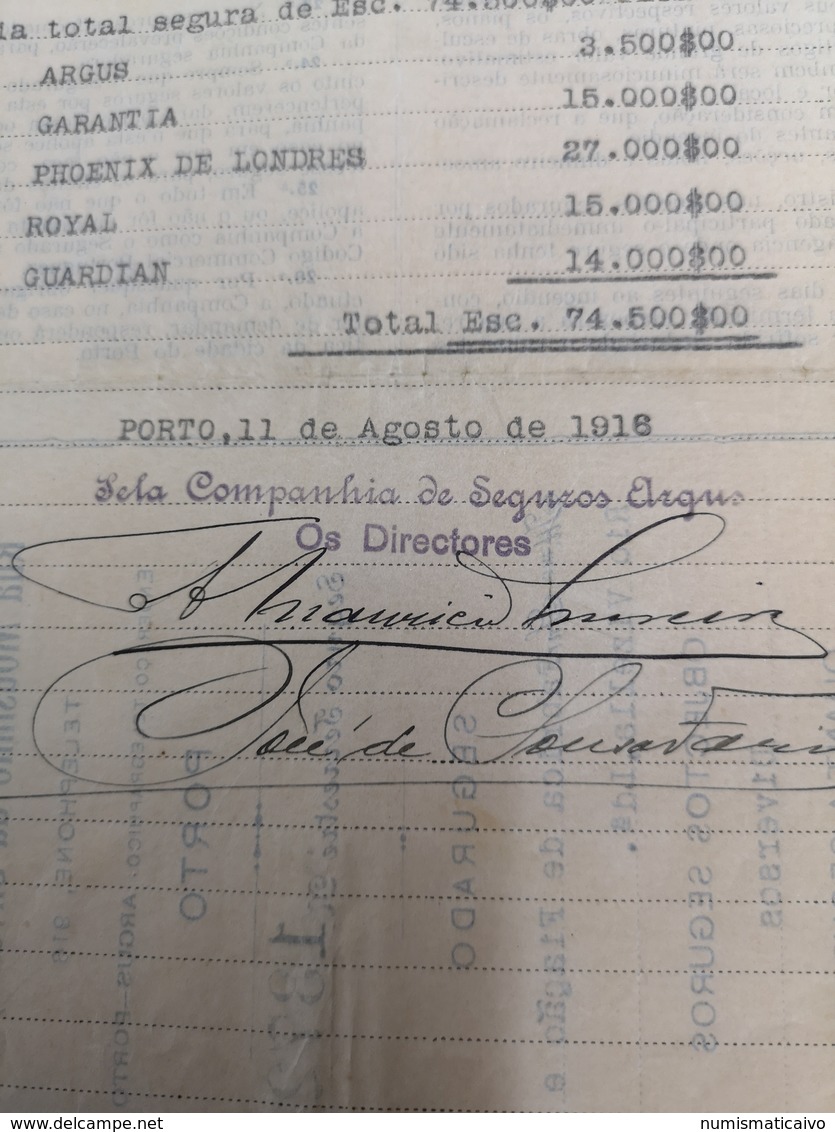 APÓLICE SEGURO COMPANHIA DE SEGUROS ARGUS 1916 - Portugal