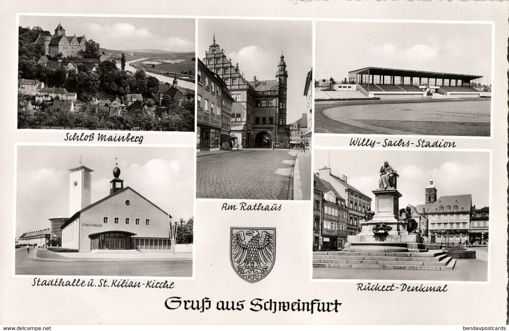 SCHWEINFURT, Willy-Sachs-Stadion, Stadthalle, Rathaus, Schloss (1960s) AK - Schweinfurt