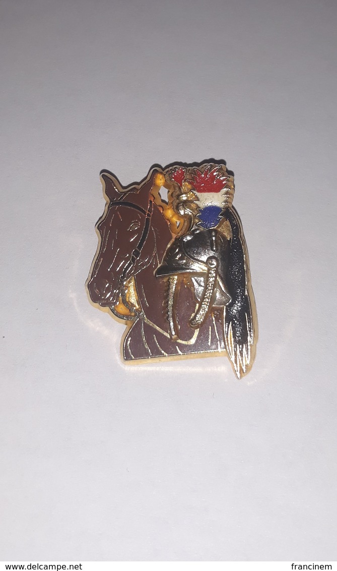 Pin's Police / Cheval Et Casque D'officier De La Garde Républicaine (cheval Marron, Plumet Tricolore Et Queue Noire) - Police