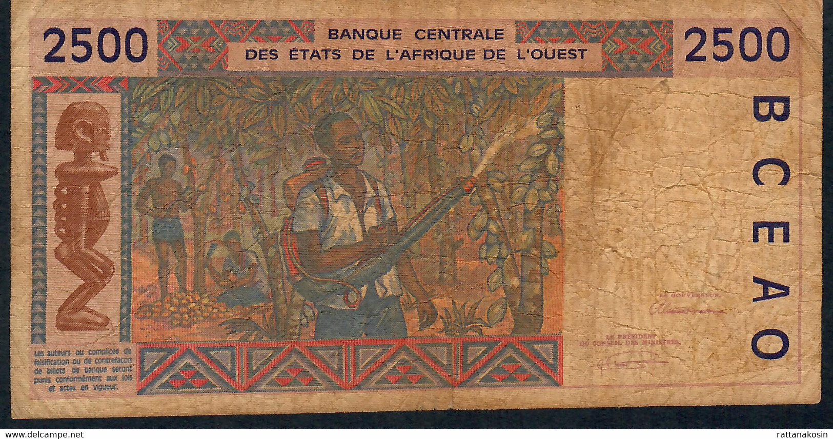 W.A.S. SENEGAL P712Kb 2500 FRANCS (19)93. FINE - Senegal