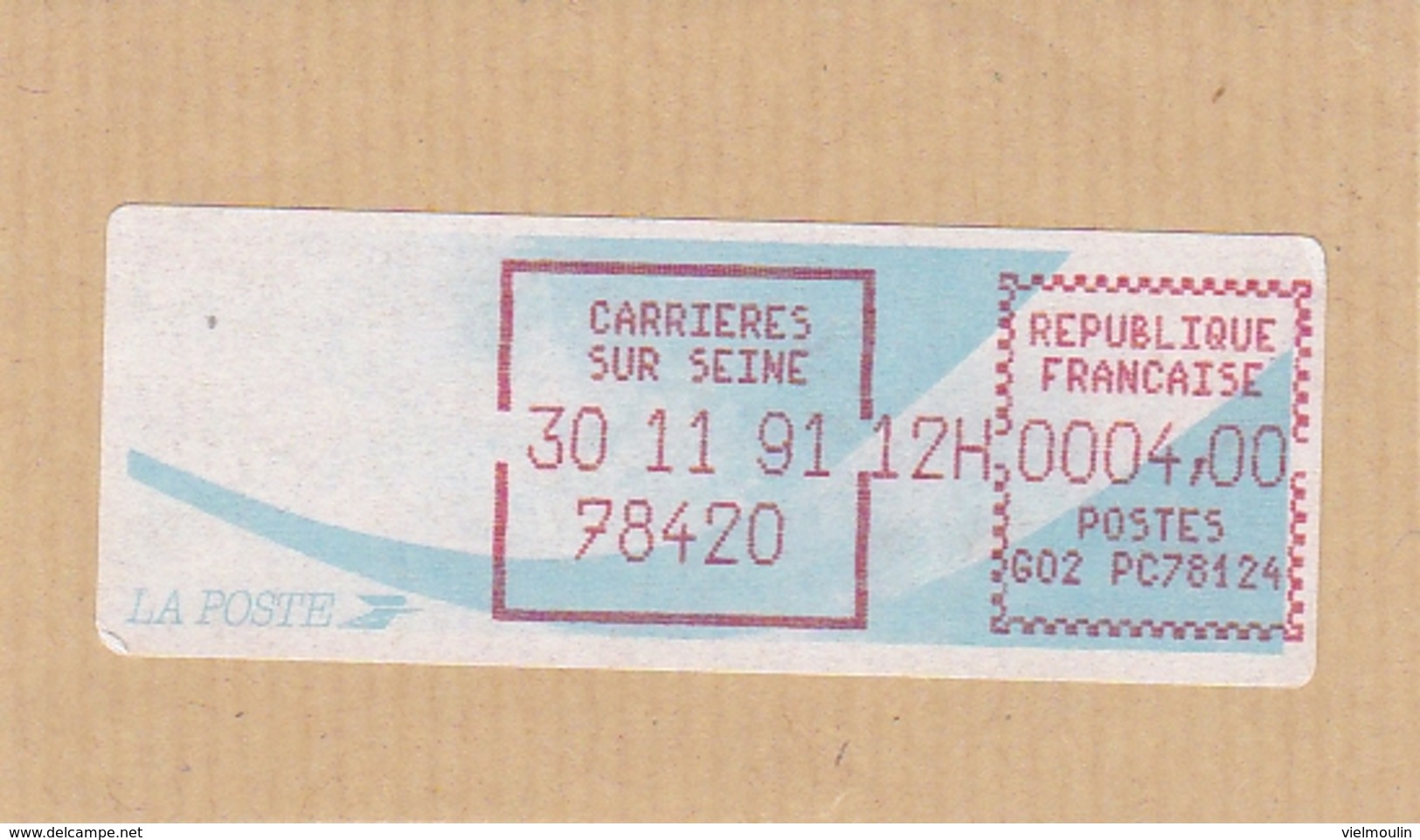 TIMBRE DE DISTRIBUTEUR 1991 CARRIERES SUR SEINE FRAMAS / SATAS 4.00F - Altri & Non Classificati