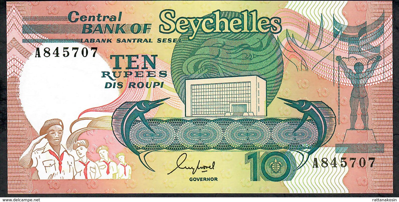 SEYCHELLES P32 10 RUPEES (1989) Prefix A         UNC. - Seychellen