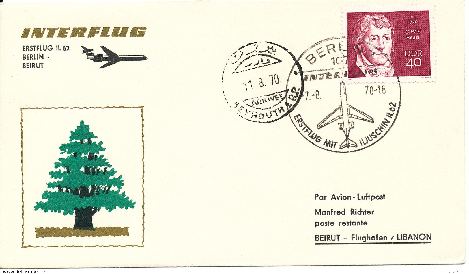 Germany Cover First Interflug IL 62 Berlin - Beirut 7-8-1970 - Covers & Documents