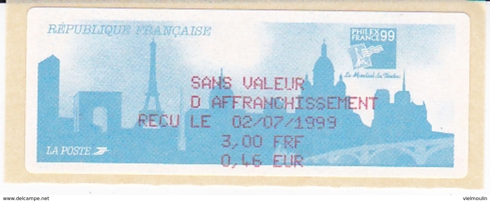 TIMBRE DE DISTRIBUTEUR 1999 PHILEXFRANCE EXPOSITION INTERNATIONALE MONDIAL DU TIMBRE N° 248  3.00F/0.46 EUROS + VIGNETTE - 1999-2009 Viñetas De Franqueo Illustradas