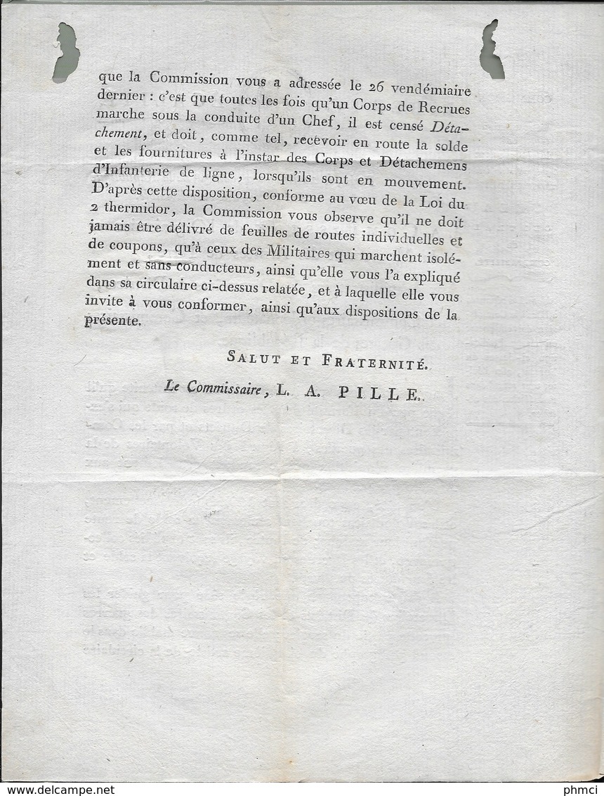 Lettre Du 22 Brumaire De L'an 3 De La Commission De L'Organisation Et Du Mouvement Des Armées De Terre Pour Tanargue - Marques D'armée (avant 1900)