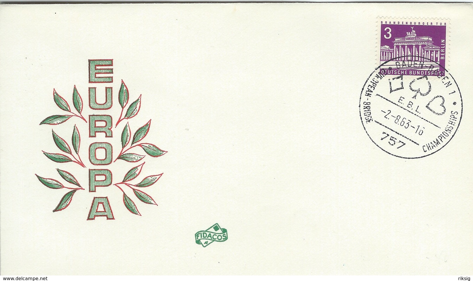 European Bridge Championship - Postmark. Baden-Baden E.B.L. 1963. Germany. H-1377 - Unclassified