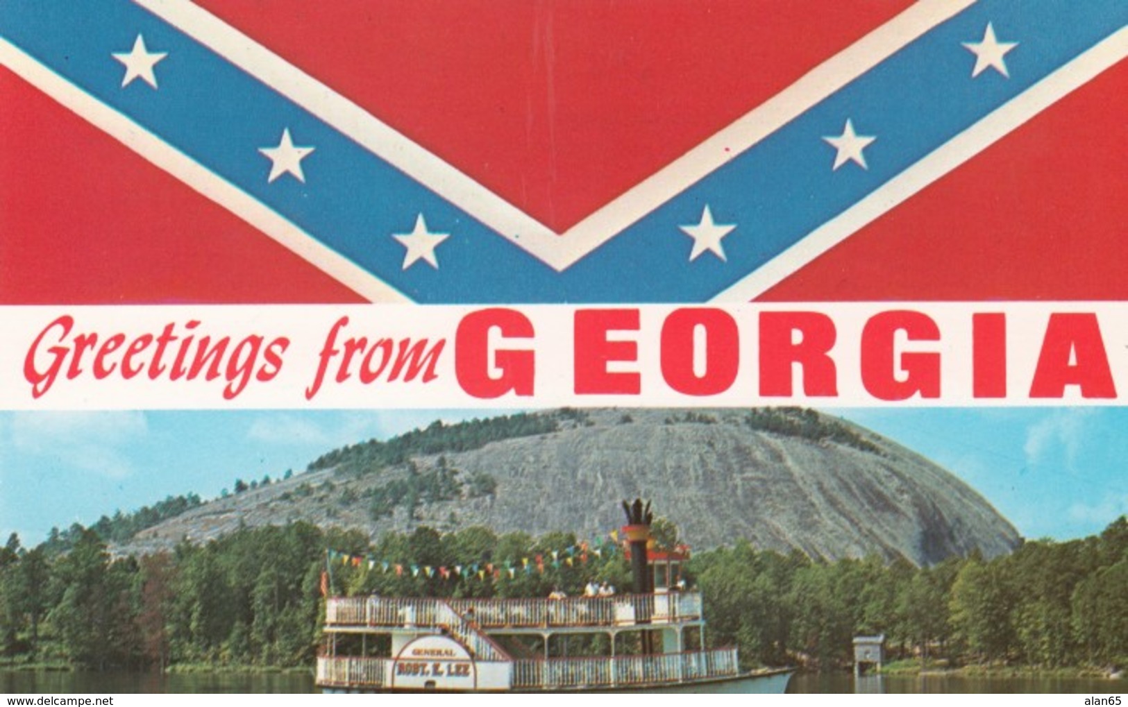 Greetings From Georgia, Confederate Flag And 'Robt. E. Lee' Tourist Riverboat, C1960s Vintage Postcard - Other & Unclassified