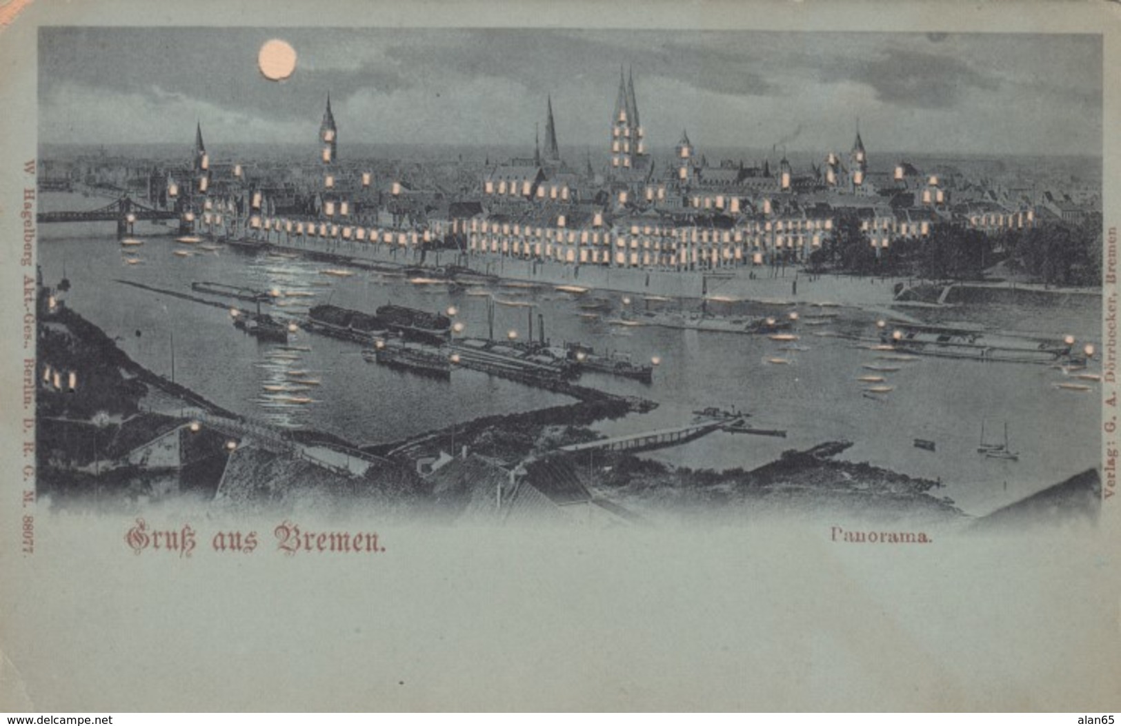 Gruss Aus Bremen Germany, View Of Boats On River, Hold To Light C1900s Vintage Postcard - Hold To Light