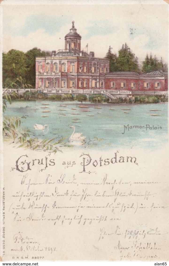 Gruss Aus Postdam Germany, Busy Marmor Palais, Hold To Light C1890s Vintage Postcard - Hold To Light