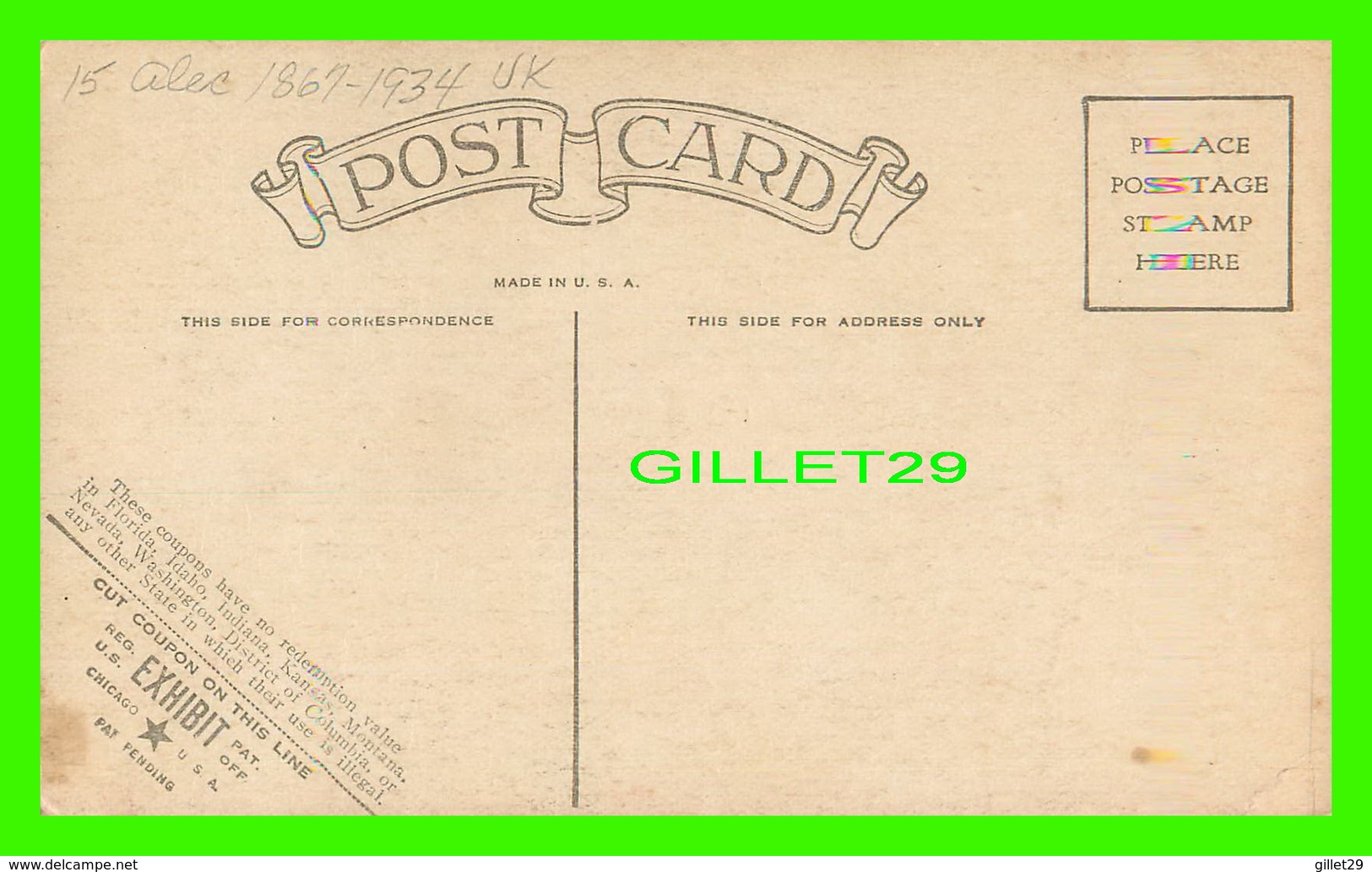 ACTEURS - ALEC B. FRANCIS, 1867-1934 - 1928 EX. SUP. CO. CHICAGO - GET COUPON EXHIBIT - Actors