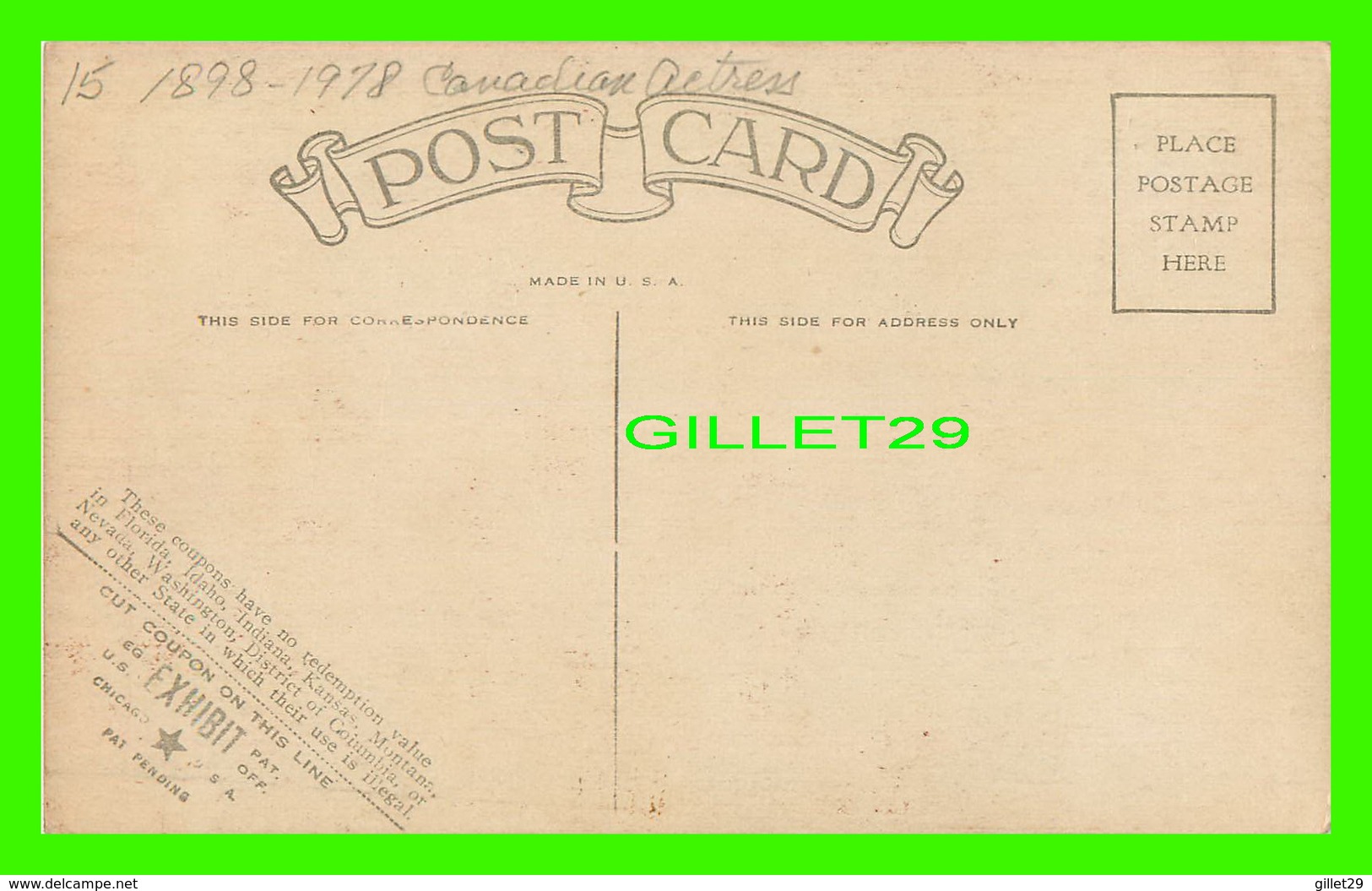 ACTRICES - CLAIRE ADAMS, 1898-1978 - EX. SUP. CO. CHICAGO, 1928 - CUT COUPON EXHIBIT - - Acteurs