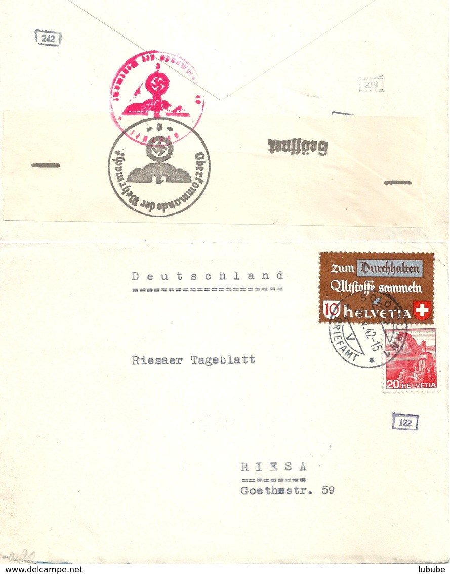 Zensur Brief  Solothurn - Riesa            1942 - Briefe U. Dokumente