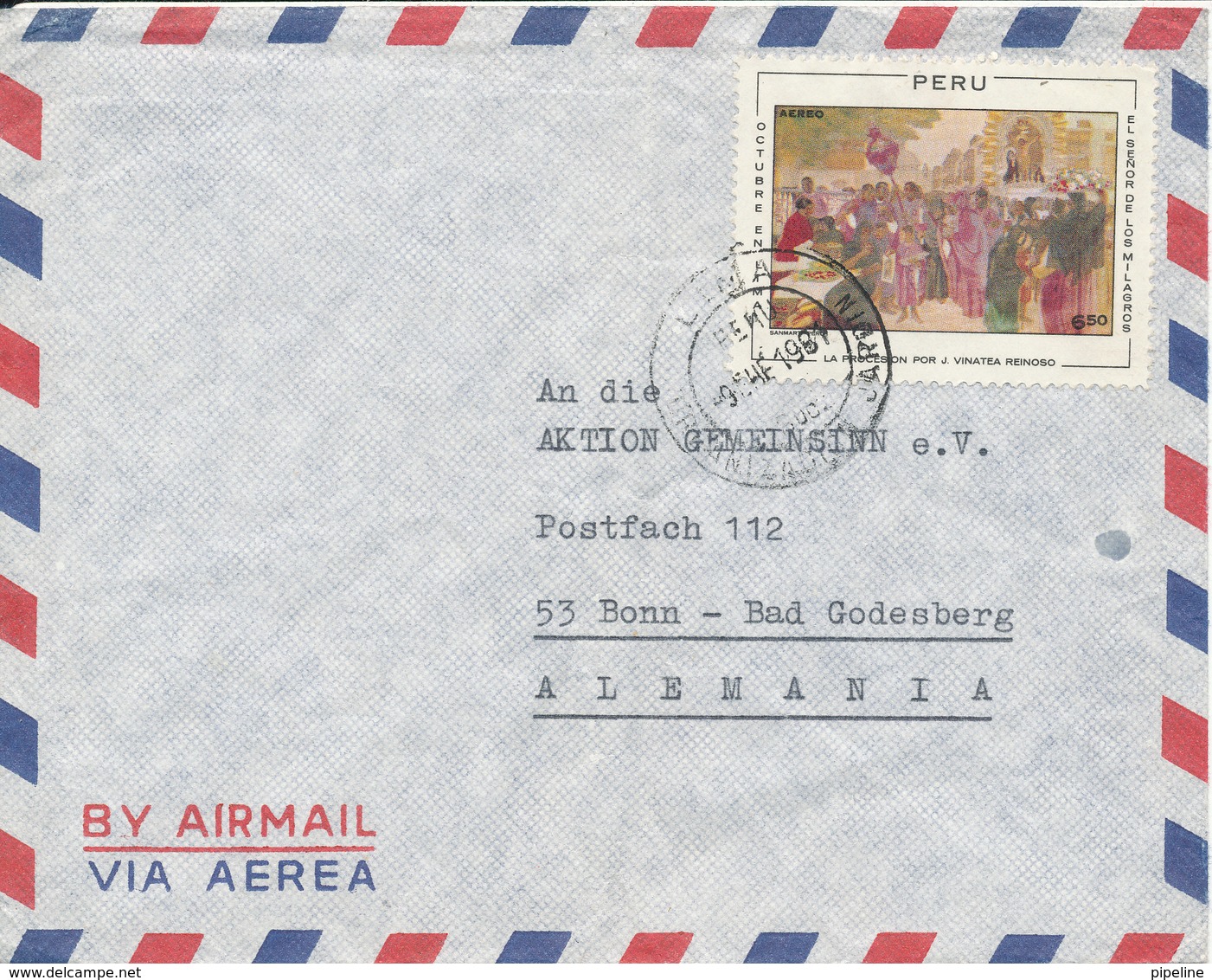 Peru Air Mail Cover Sent To Germany 9-1-1981 Single Franked (bended Cover) - Peru