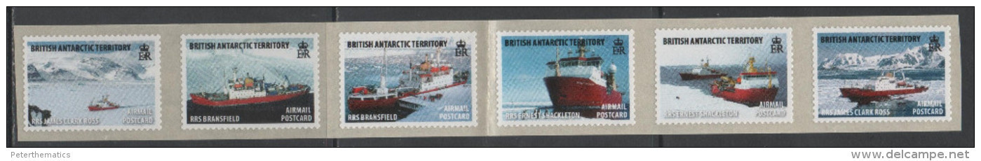 BRITISH ANTARCTIC TERRITORY, BAT,MNH, SHIPS, MOUNTAINS, 6v SELF-ADHESIVE STRIP FOLDED - Barche