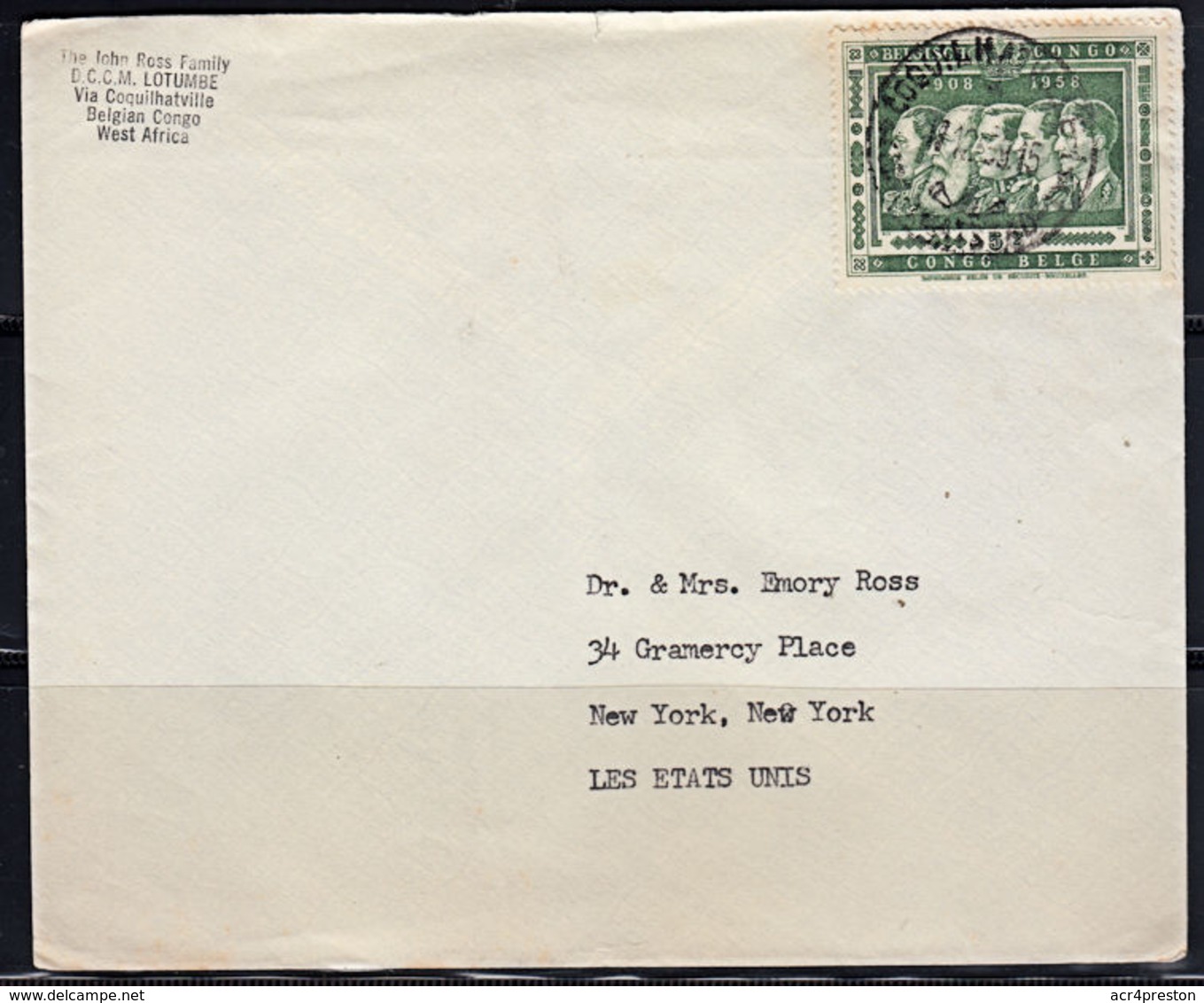 Ca0158 BELGIAN CONGO 1959, COB 347   5F 'Cinquantaire' On Coquilhatville Cover To USA - Briefe U. Dokumente