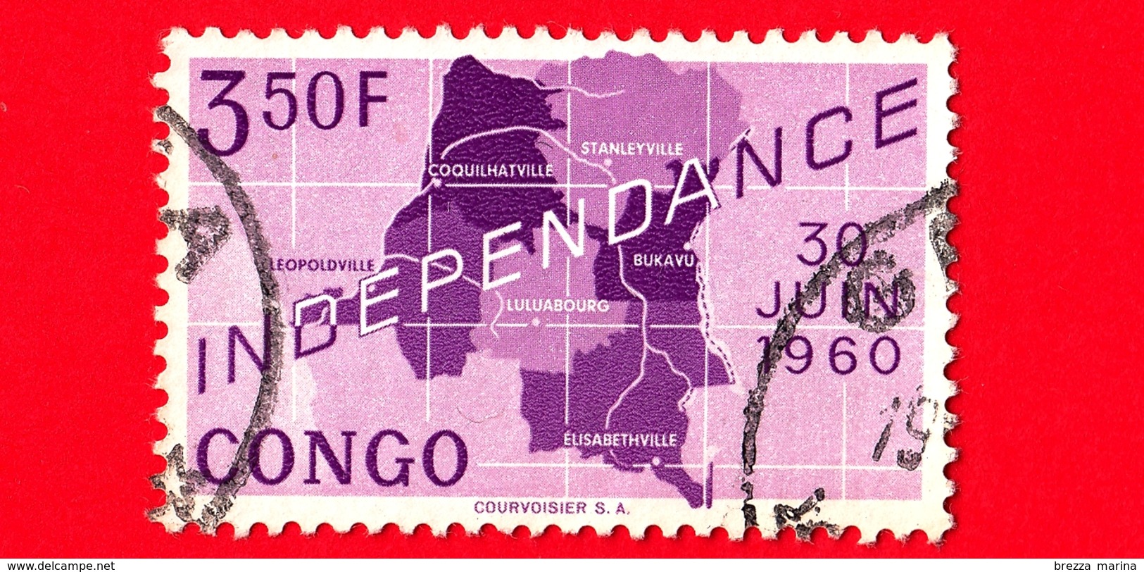 CONGO Repubblica Popolare - Usato -  1960 - Indipendenza - Mappa Della Repubblica Del Congo Indipendente E Data 30 Giugn - Usati