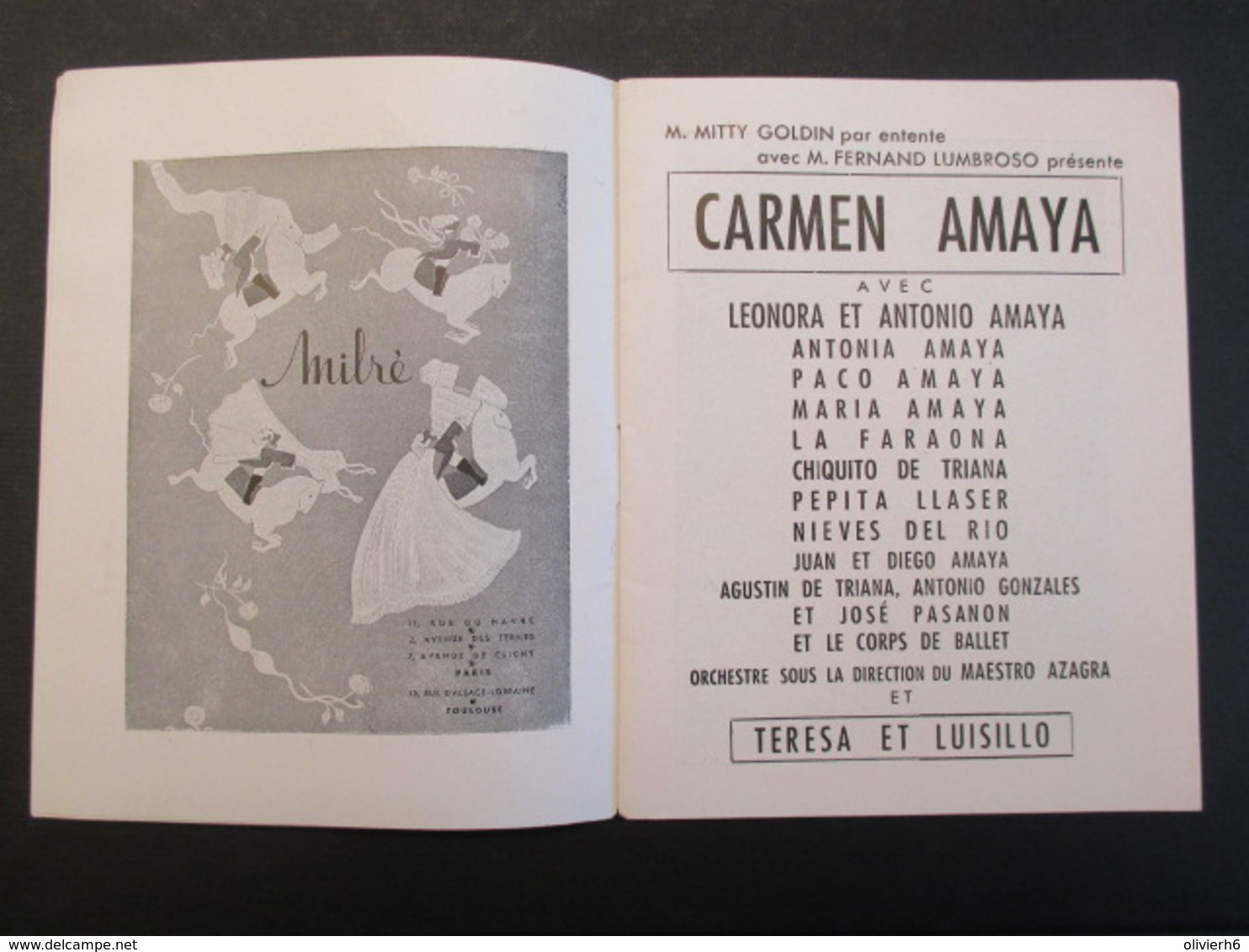 PROGRAMME (V10) Théâtre Du Rire Et De La Chanson (8 Vues) CARMEN AMAYA Voir Photos - Programs