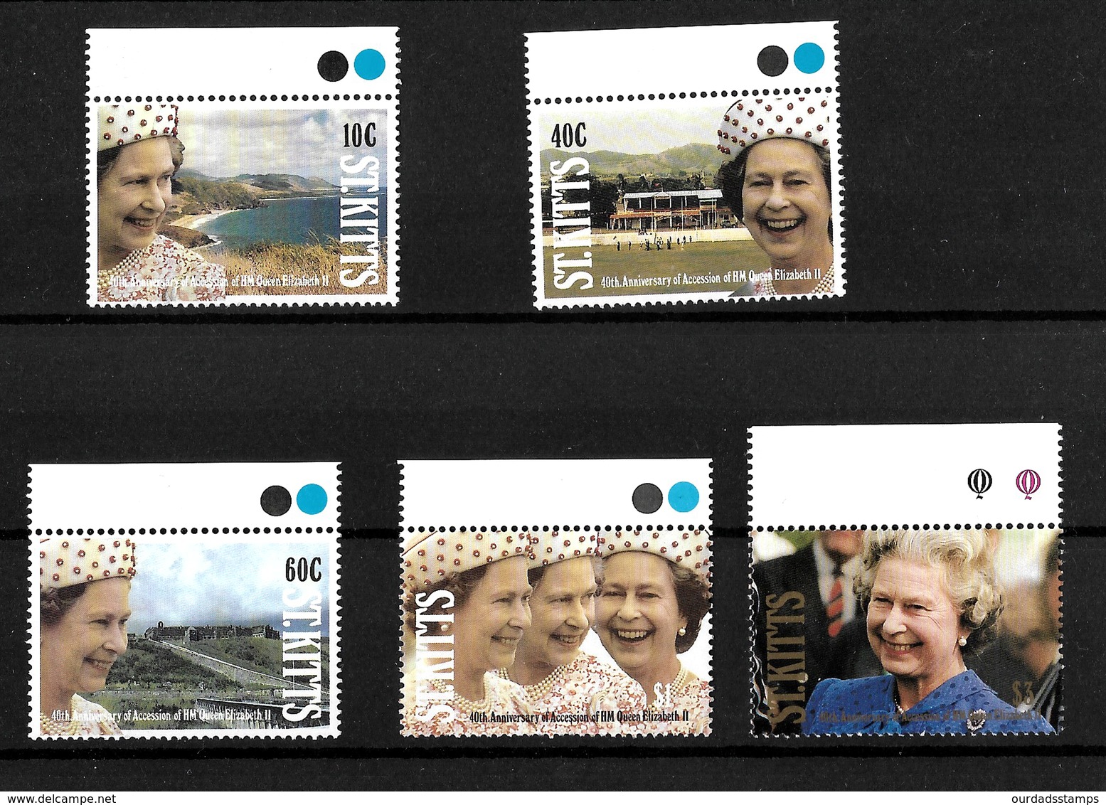 St Kitts 1992 QEII 40th Anniversary Of Accession, Complete Set MNH Marginals (7174) - St.Kitts En Nevis ( 1983-...)