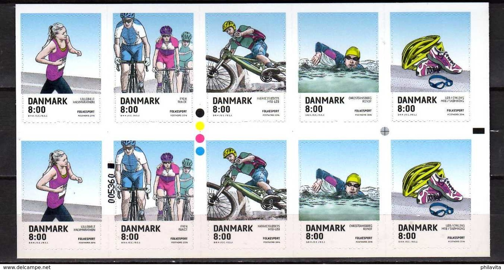 2016 Denmark -Sports Booklet Of 2 Sets With Running Number And Trafic Light MNH** MiNr. 1877 - 1881 Running, Swim, Bike - Ungebraucht