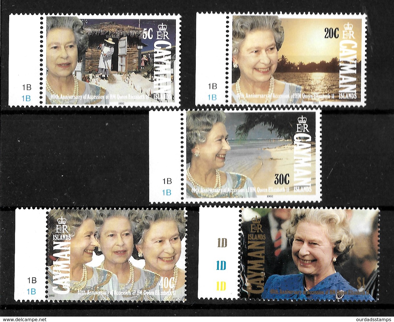 Cayman Islands 1992 QEII 40th Anniversary Of Accession, Complete Set MNH Marginals  (7179) - Cayman Islands