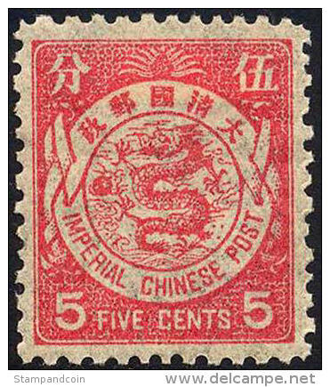 China #90 Mint Hinged 5c Rose Red Dragon From 1897 - Ongebruikt