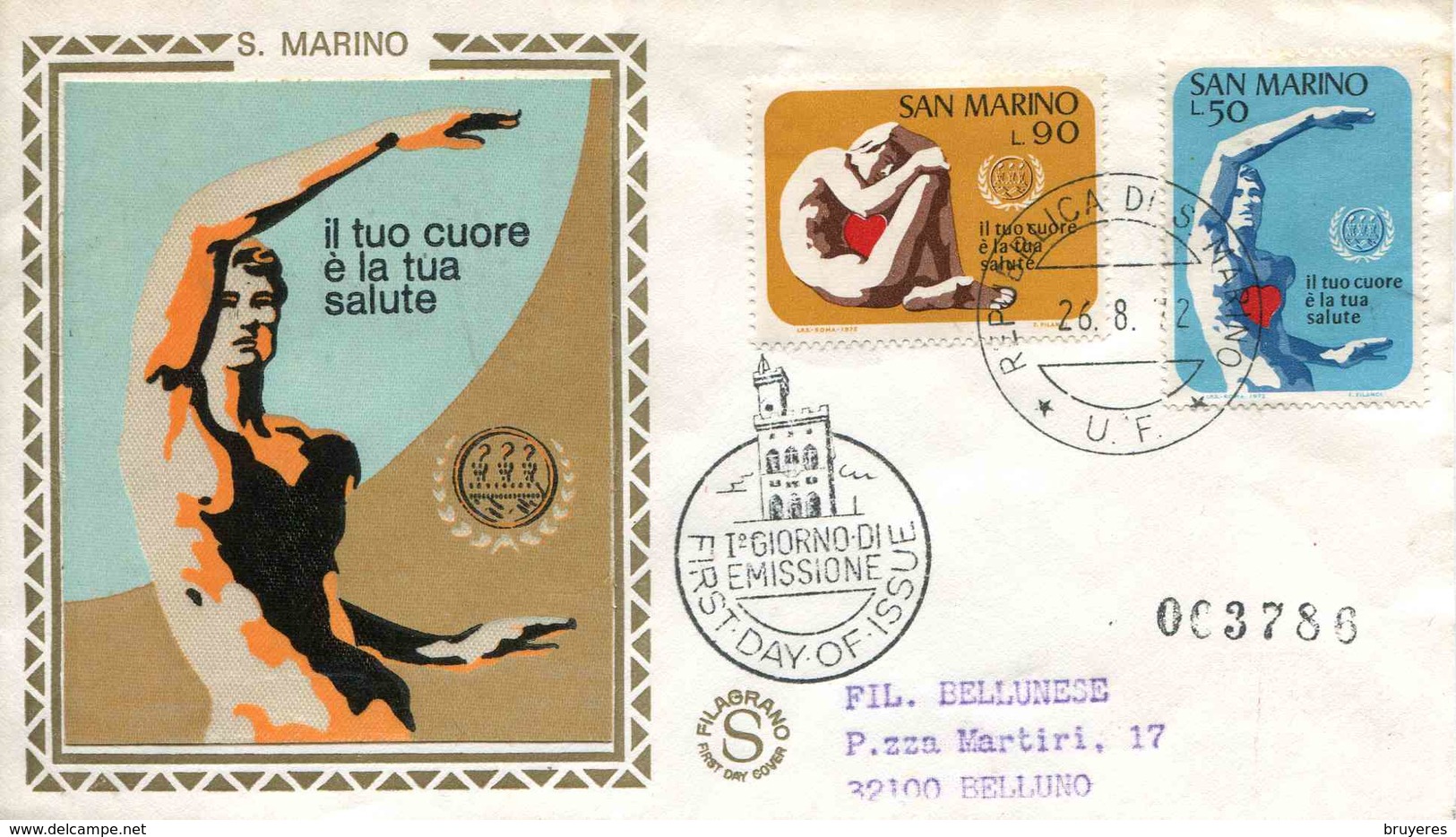 ENV. De 1972 De San Marin Avec Timbres "Année De Coeur" - Oblit. PJ 26.8.72 - Lettres & Documents