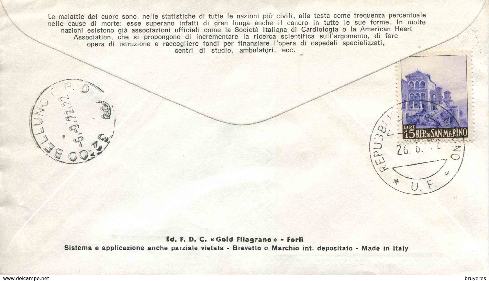 ENV. De 1972 De San Marin Avec Timbres "Année De Coeur" - Oblit. PJ 26.8.72 - Lettres & Documents