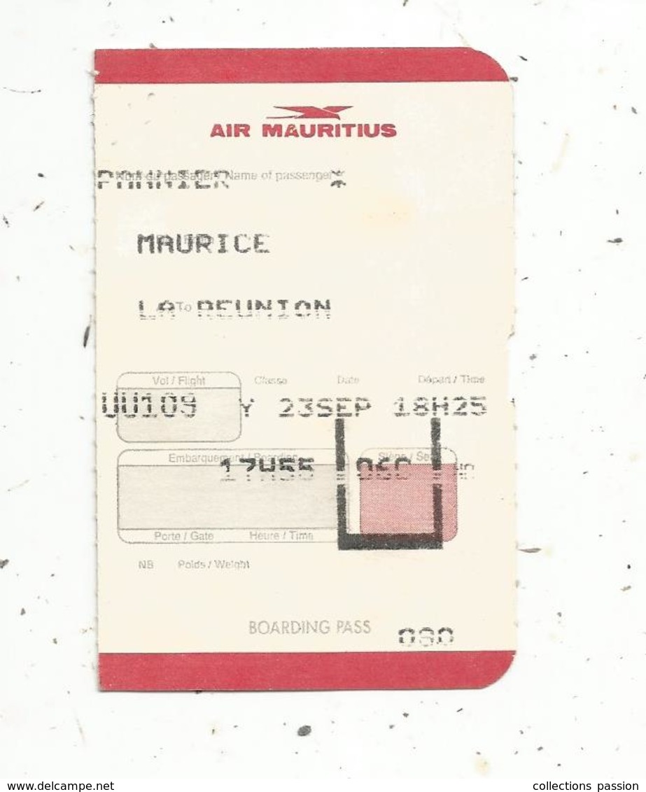 Carte D'embarquement ,boarding Pass , ILE MAURICE - LA REUNION , Y , AIR MAURITIUS , Fight , Vol UU109 - Mondo