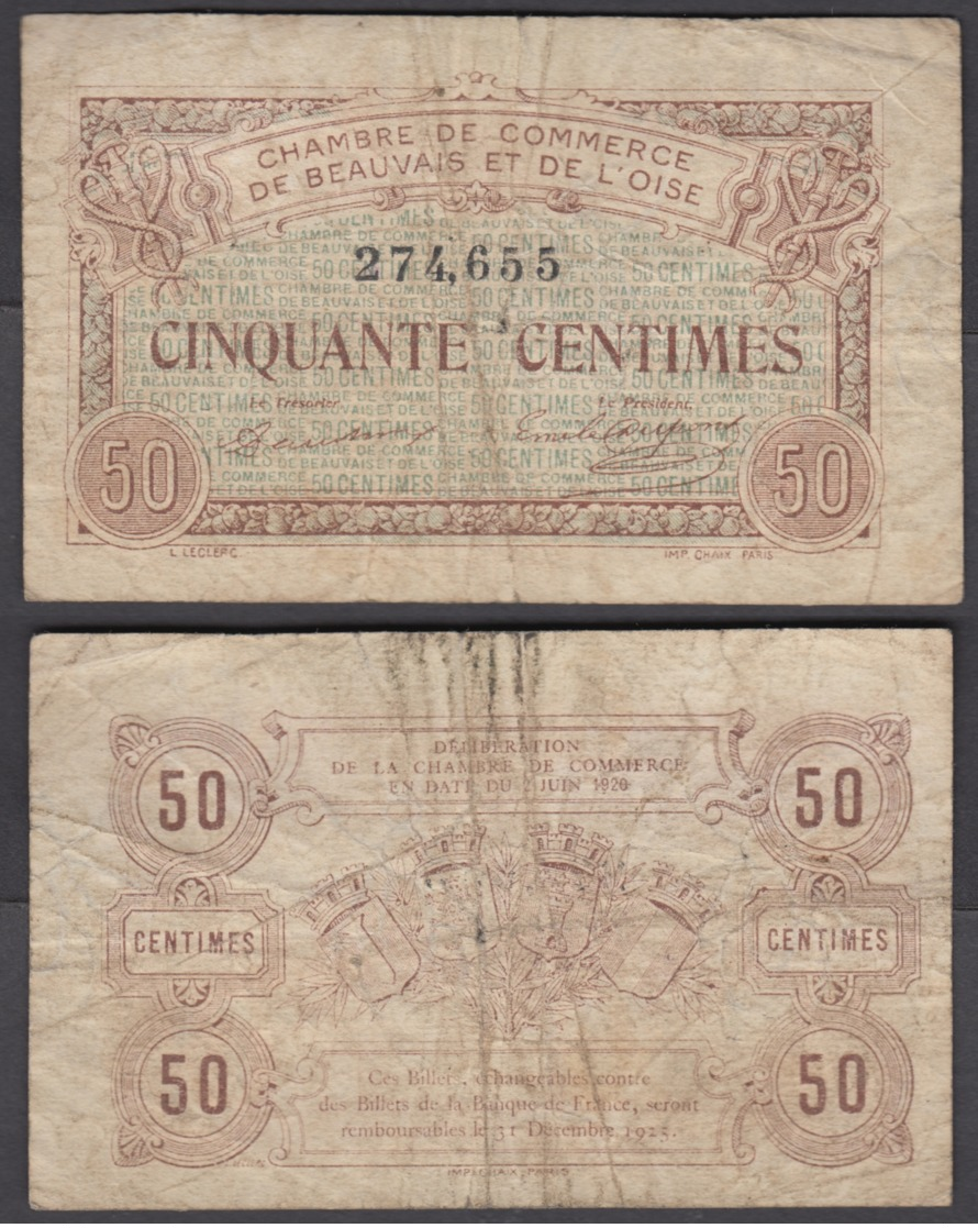 France 50 Centimes 1915 (VG-F) Condition Banknote MOUY (Oise) - Chambre De Commerce