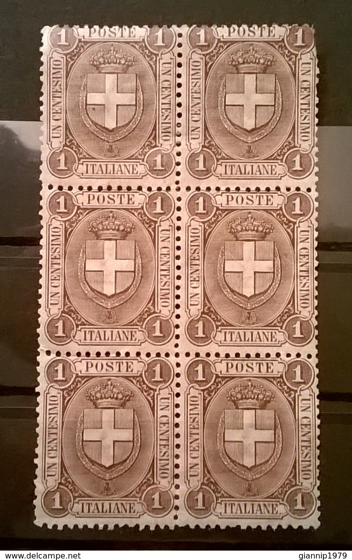 FRANCOBOLLI STAMPS ITALIA ITALY 1896 MNH NUOVO BLOCCO FOGLIO 6 VALORI SERIE STEMMA LINEATO CIFRE GRANDI REGNO - Nuovi