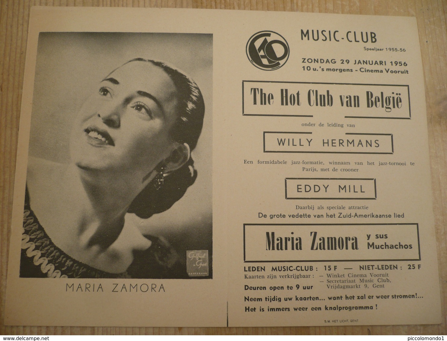 Gent Vooruit 1956 Maria Zamora Y Sus Muchachos Willy Hermans Eddy Mill  30 Op 15 Cm Affiche - Affiches