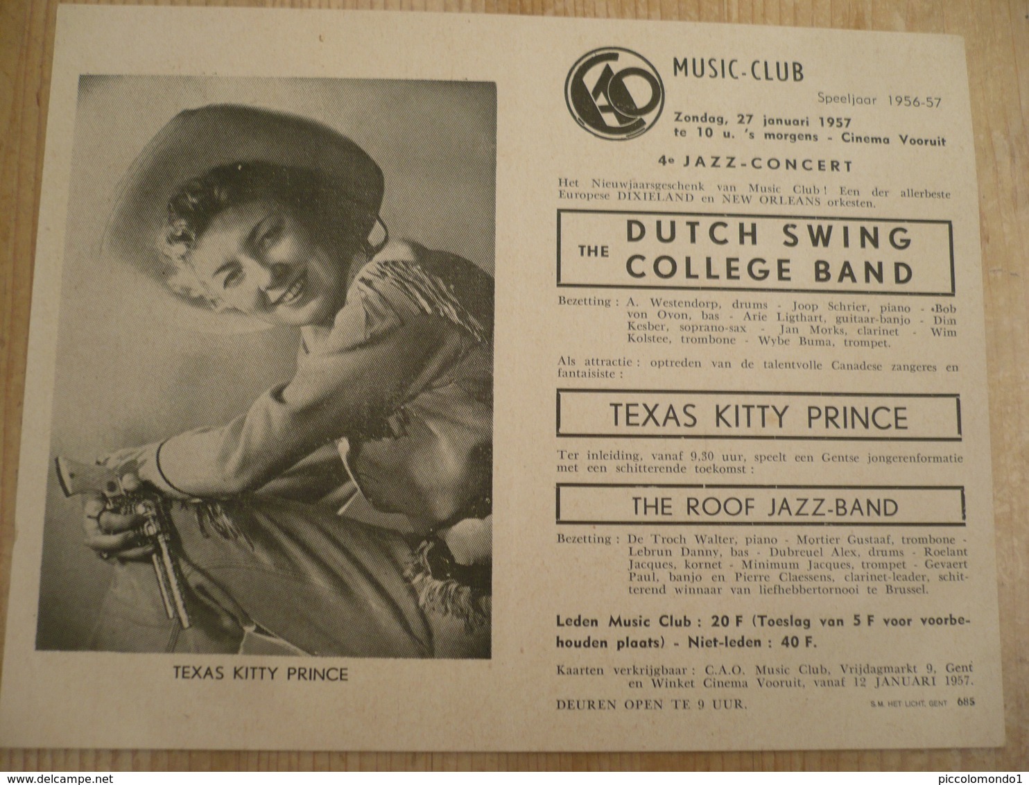 Gent Vooruit 1957  Jazz Concert Texas Kitty Prince 30 Op 15 Cm Affiche - Affiches