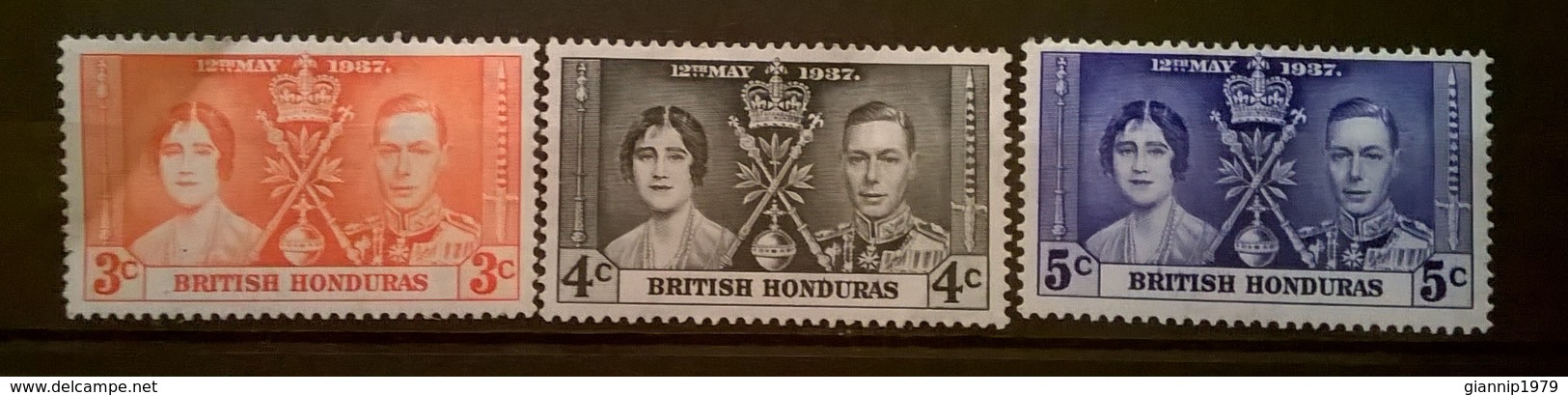 FRANCOBOLLI STAMPS GRAN BRETAGNA HONDURAS 1937 MH SERIE COMPLETA CORONAZIONE RE GIORGIO VI E REGINA ELISABETTA - British Honduras (...-1970)