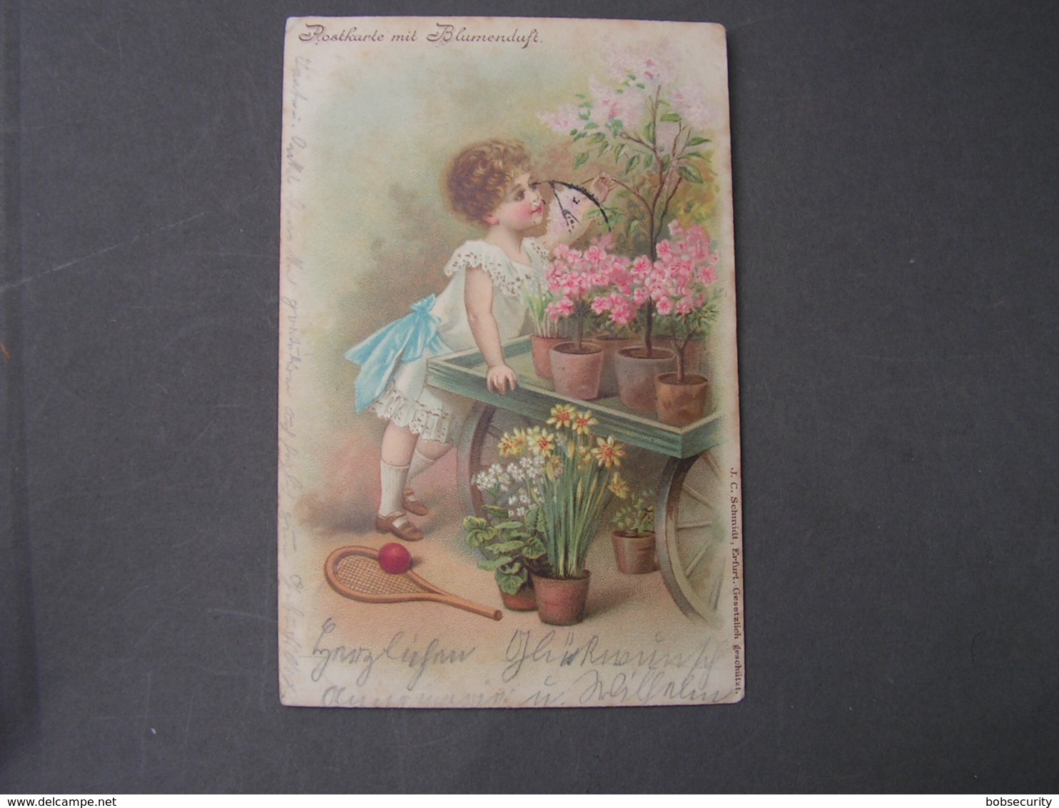 Kind Mit Blumen , , Blumenduft Karte Und Tenis ..Schläger..nach Lelm 1902 - Abbildungen