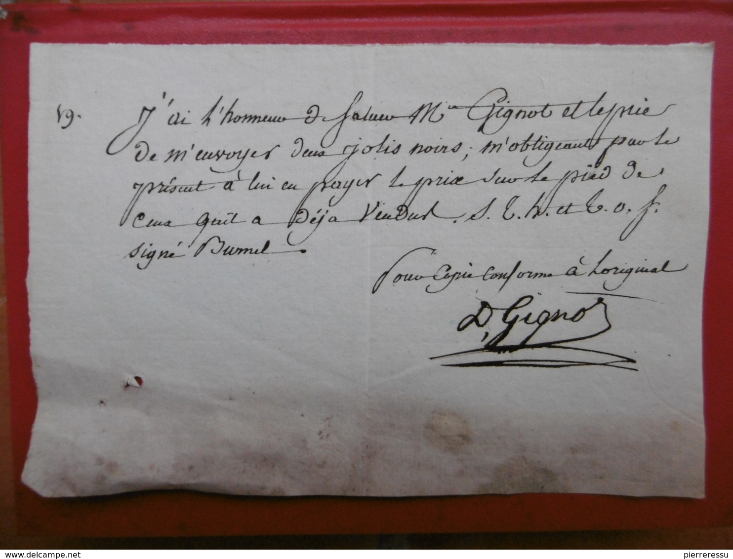 TRAITE DES NEGRES ESCLAVAGE VENTE DE DEUX JOLIS NOIRS MANUSCRIT SIGNE GIGNOT - Documents Historiques