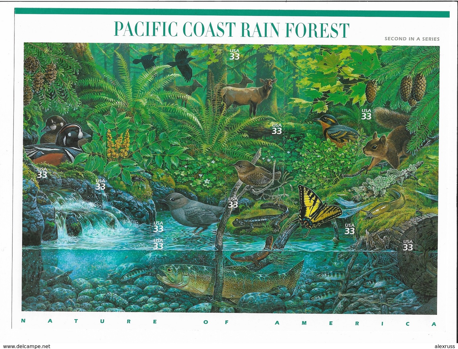 US 2000 Sheet Wildlife Of Pacific Coast Rainforest,Scott # 3378,XF MNH** ,Self Adhesive - Sheets