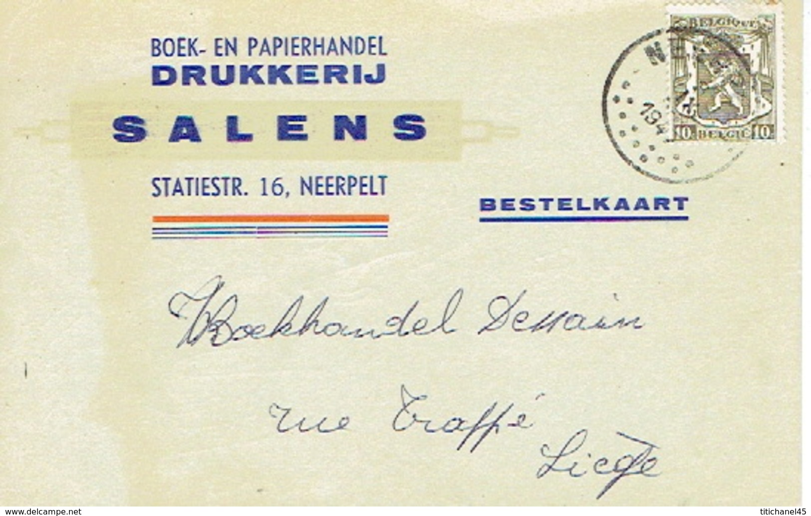 PK Publicitaire - NEERPELT 1947 - SALENS - Drukkerij - Boek- En Papierhandel - Neerpelt