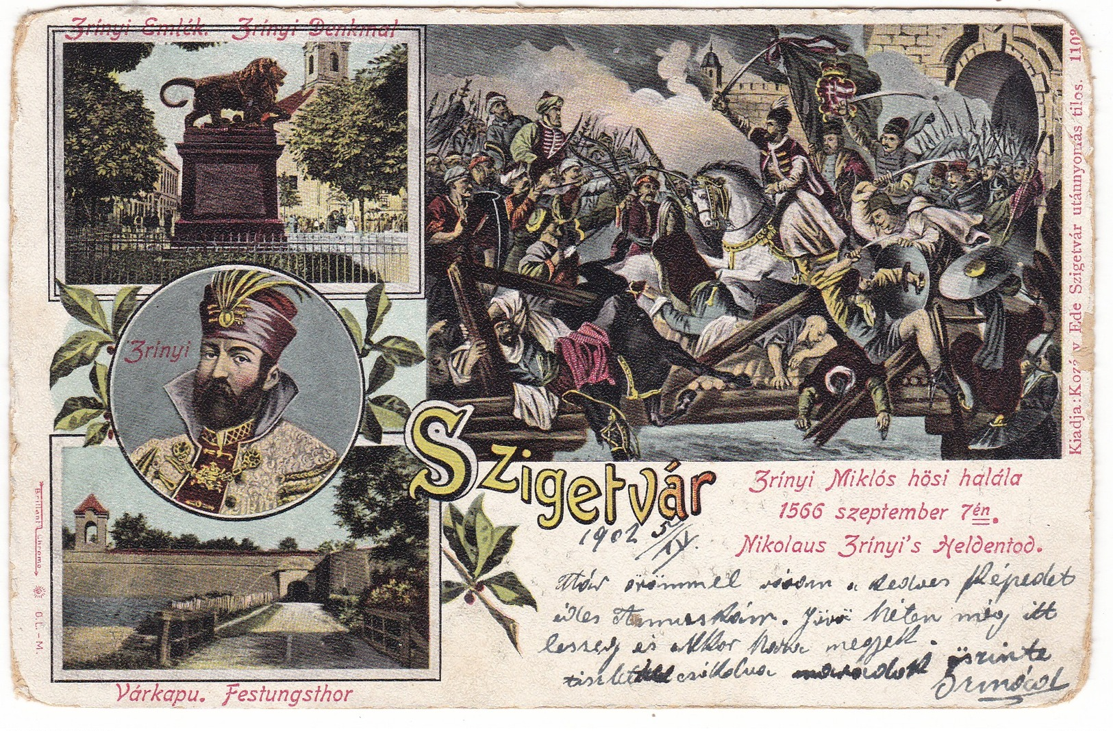 #8876 Hungary, Szigetvar Litho Postcard Multiview Mailed 1902: Zrinyi Miklos - Croatian And Hungarian Military Leader - Hongrie