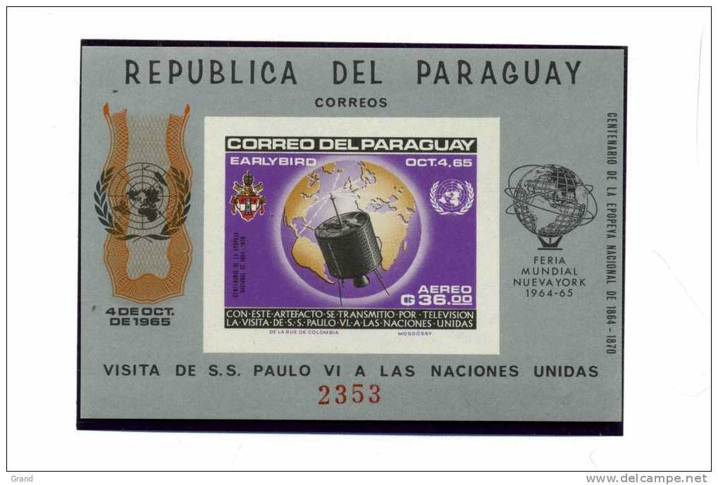 PARAGUAY-1965-VISITE DE Paul VI à L'ONU-MI B76 NON DENTELE***MNH-COTE 40 EURO - América Del Sur