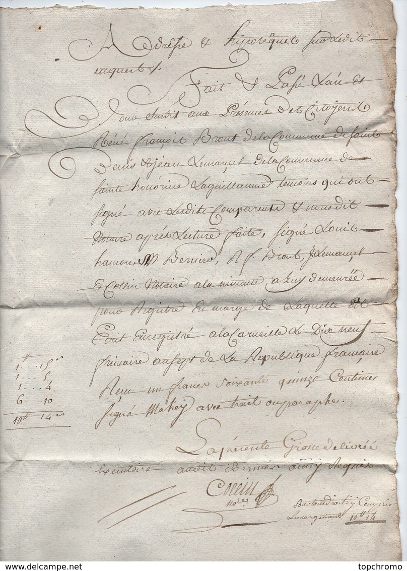 Acte Notarial Notaire Collin Contrat Rente Briouze Orne Manuscrit Cachet 4 Pages Frimaire An 7 De La République (1798) - Manuscrits