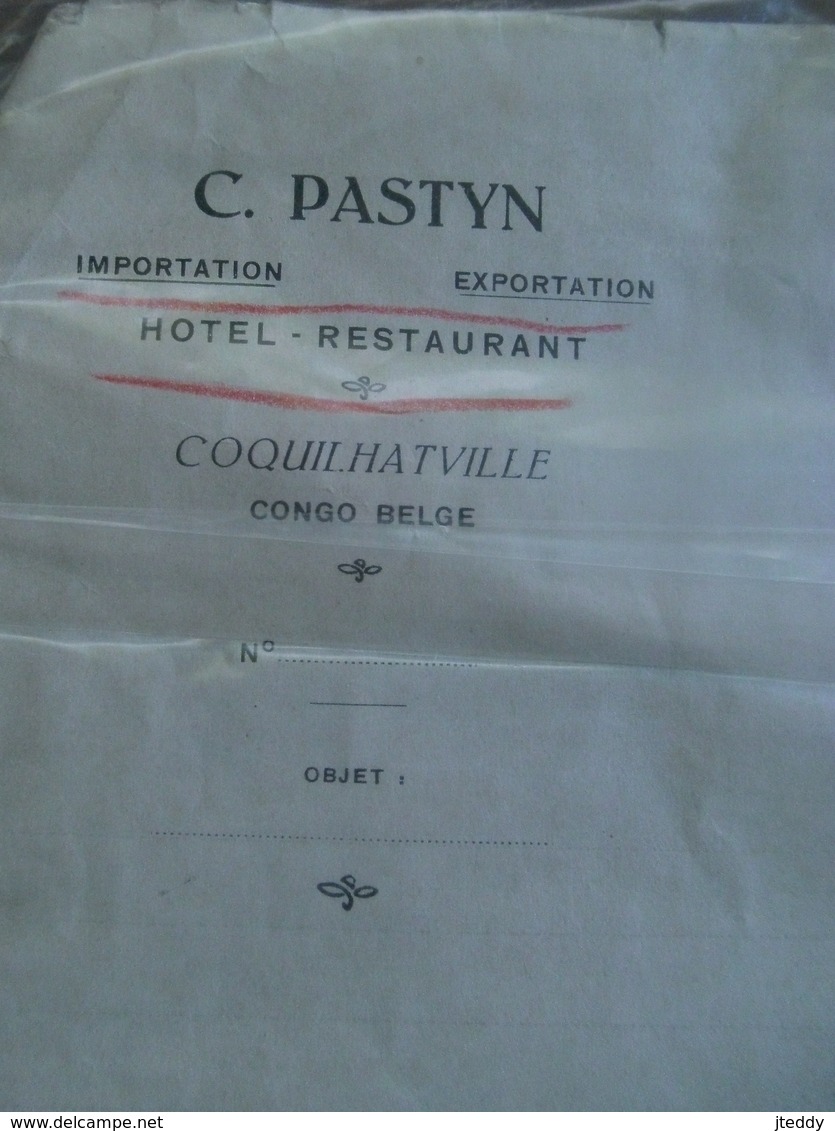 Twee Oude Brieven 1921 - 1919  C. PASTYN  Hotel - Rest .    COQUIL HATVILLE CONGO - BELGE - Autres & Non Classés