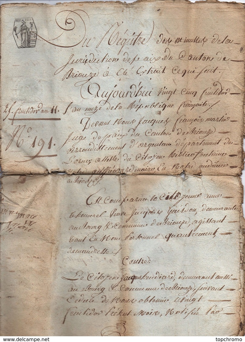 Jugement Conciliation Guesdon Heudiard Juge De Paix Martin Briouze Orne Manuscrit Fructidor An 11 De La République 12 Pa - Manuscritos