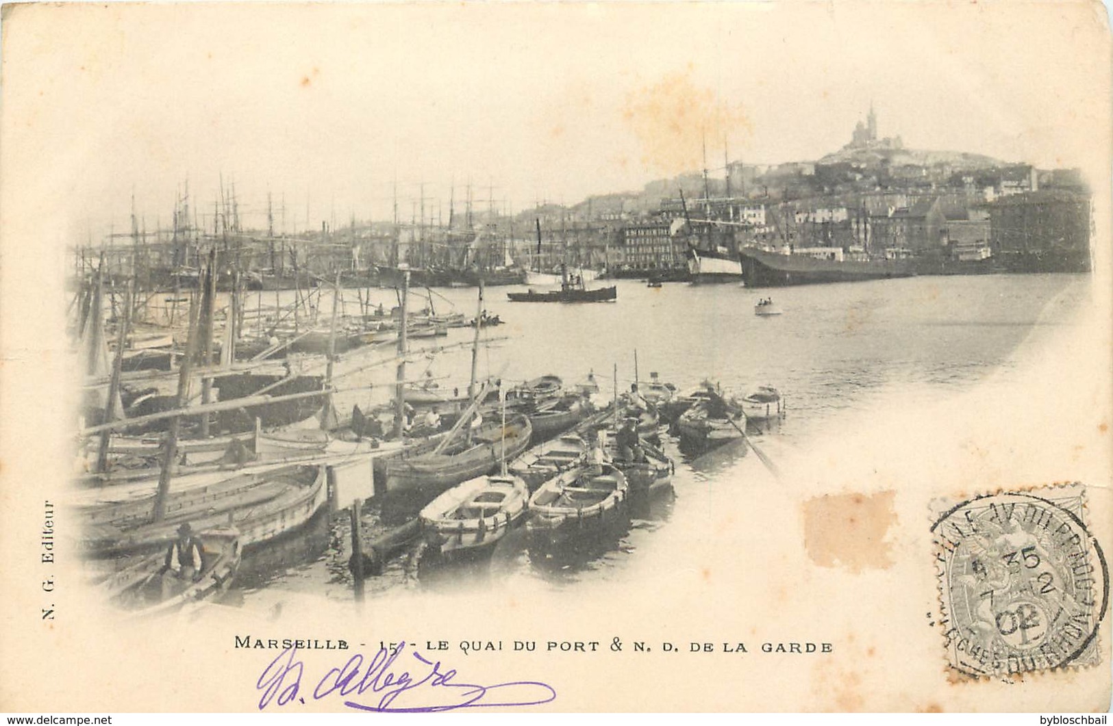 CPA 13 Bouches Du Rhône Marseille Le Quai Du Port Et Notre Dame De La Garde - Précurseur - Circulée 1902 N.G. Editeur 15 - Non Classés