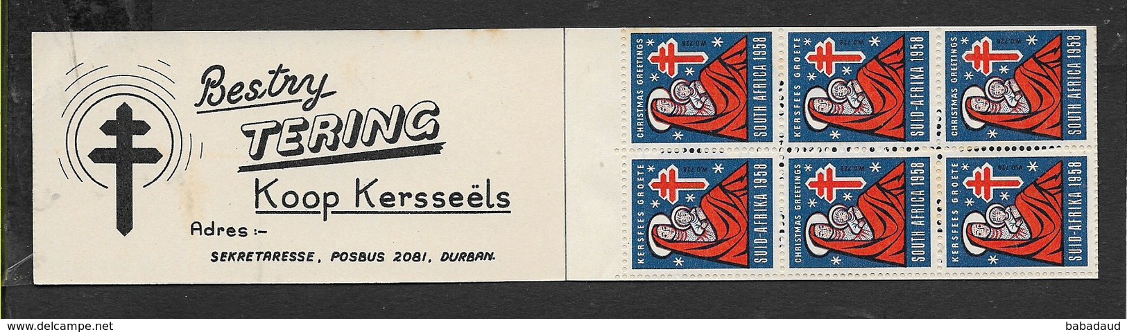 S.Africa, 1958, Xmas Stamps / Kerseels, 6d Booklet Complete With 6x 1d  Labels - Booklets
