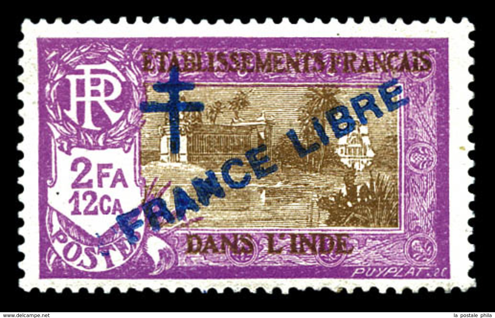 INDEN°165a, 2 Fa. 12ca, Surcharge Bleue. TTB (signé Calves)  Qualité: *  Cote: 150 Euros - Unused Stamps