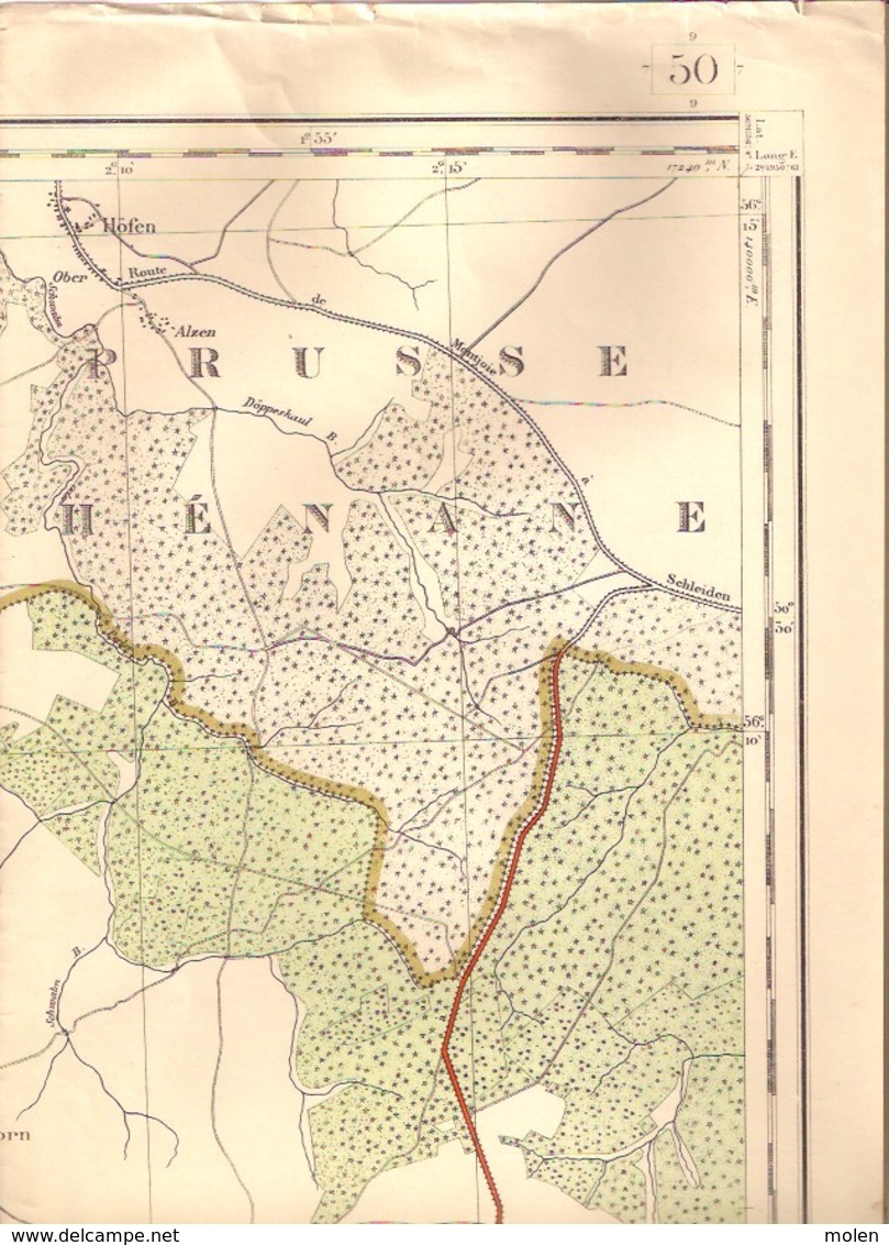 STAVELOT Mesure 1872-1903 CARTE D ETAT-MAJOR 50 MALMEDY WAIMES BUTGENBACH ELSENBORN ROBERTVILLE BULLANGE BEVERCE S383 - Stavelot