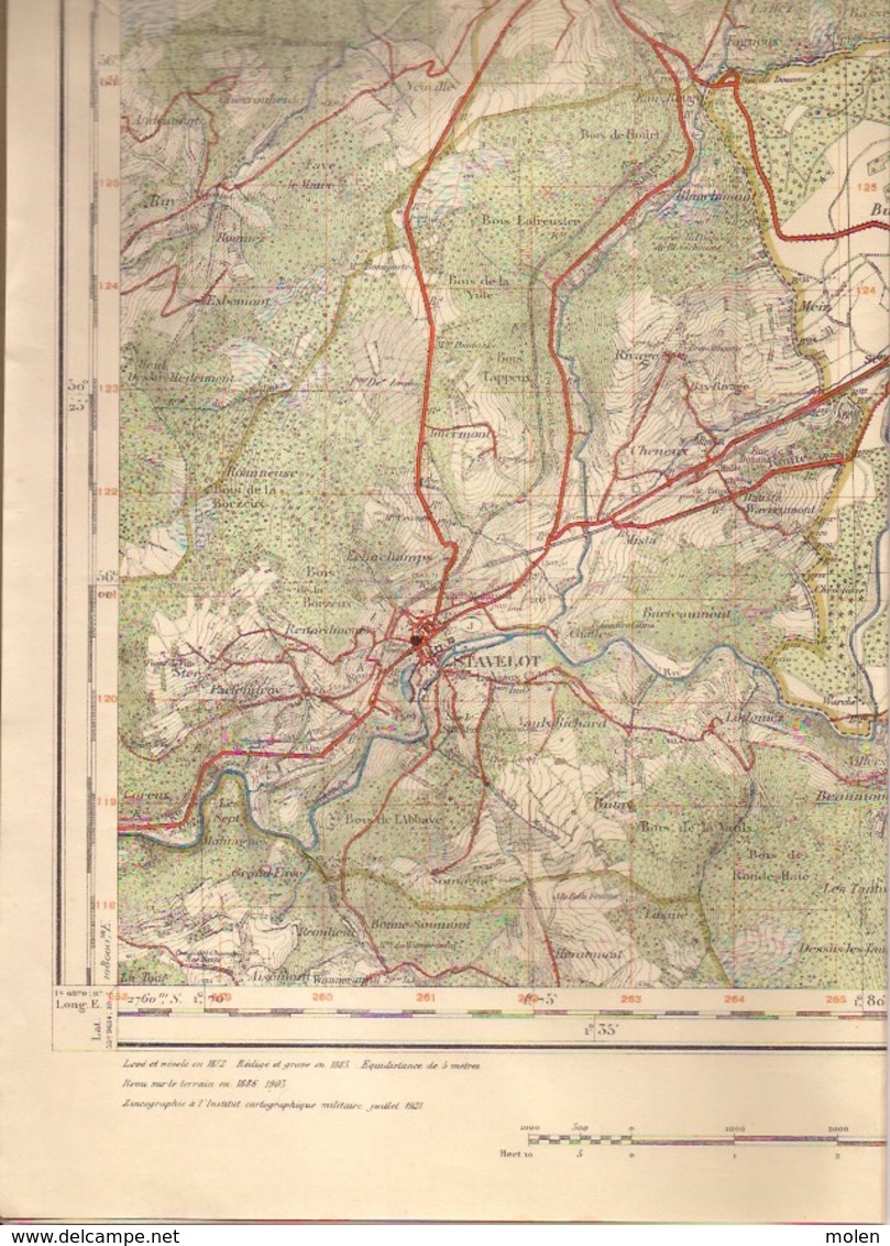 STAVELOT Mesure 1872-1903 CARTE D ETAT-MAJOR 50 MALMEDY WAIMES BUTGENBACH ELSENBORN ROBERTVILLE BULLANGE BEVERCE S383