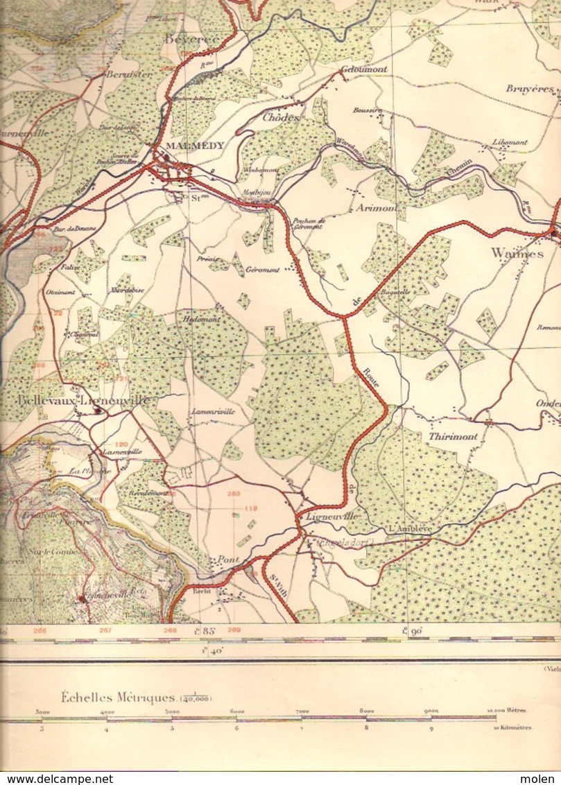 STAVELOT Mesure 1872-1903 CARTE D ETAT-MAJOR 50 MALMEDY WAIMES BUTGENBACH ELSENBORN ROBERTVILLE BULLANGE BEVERCE S383