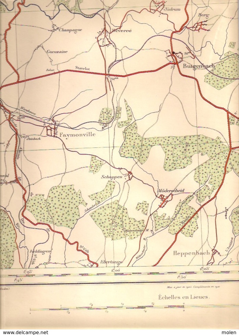 STAVELOT Mesure 1872-1903 CARTE D ETAT-MAJOR 50 MALMEDY WAIMES BUTGENBACH ELSENBORN ROBERTVILLE BULLANGE BEVERCE S383