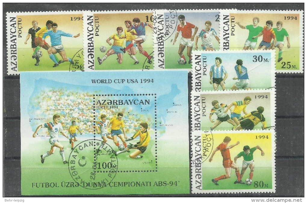 Aserbaidschan 140-146, Bl.6, Fußballweltmeisterschaft 1994 In Den USA, Gestempelt, Mi.:12,00 &euro; - 1994 – Vereinigte Staaten